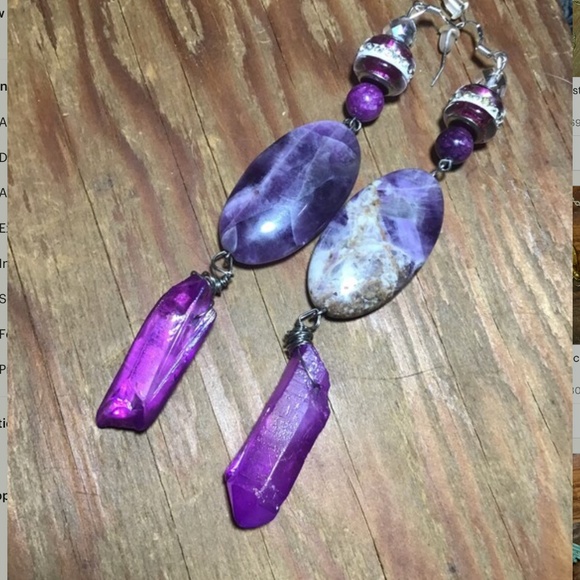 Real amethyst crystal quartz crystal handcrafted earrings, statement earrings - Picture 2 of 8